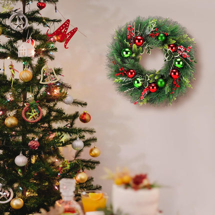 Christmas Wreath, 24inch Wreaths, Artificial Wreaths for Front Door, with Wreath Hanger, Autumn and Winter, Indoors,Outdoors, corridors, Offices. (Green)