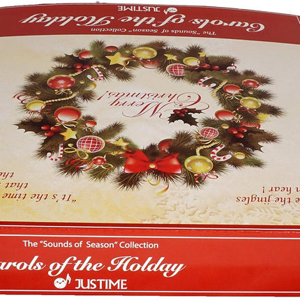 JUSTIME 14-inch 12 Song of Carols of Christmas Wreath Melody Wall Clock Christmas Musical Clock Chime Wall Clock in Wall Christmas Home Decor Wall Deco Round Wall Clock Red