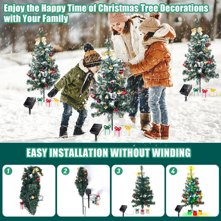 Aukora Solar Christmas Tree Lights Outside Decorations 31 in,8 Modes Christmas Lights Outdoor Waterproof with 23 Xmas Accessories & 3 Box Lights for Garden Pathway Cemetery Decor,2Pack