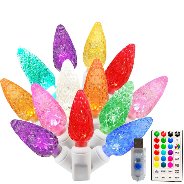 RGB C6 Christmas Lights,16ft 50 LED Color Changing Strawberry String Lights USB Plug in with Remote Timer for Outdoor Indoor Wedding Party Bedroom Holiday Decor