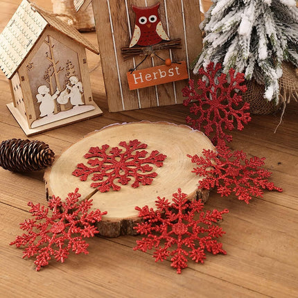36pcs Christmas Snowflake Ornaments Plastic Glitter Snowflakes Ornaments for Xmas Tree Decorations, 4-inch, Red