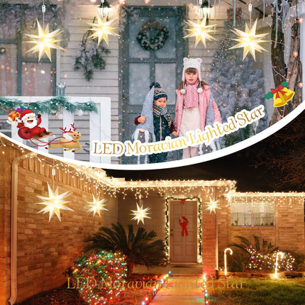 4 Pack Large LED Moravian Star Light Hanging Outdoor Christmas Warm White Porch Pendant Light Holiday Decoration for Christmas Trees Balconies Courtyards Advent Star (15.8''+19.7")