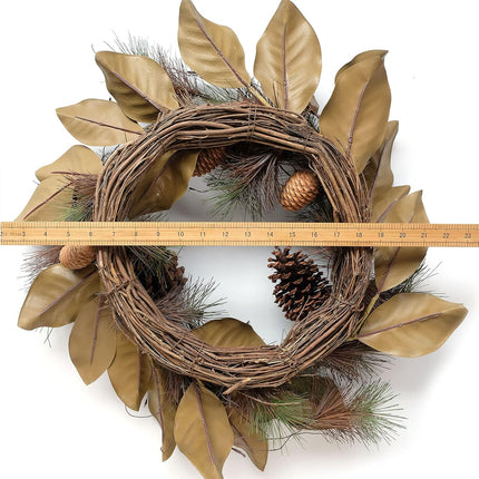 22" Artificial Christmas Wreaths, Winter Magnolia Leaf Large Pine Cones and Pine Needle Wreaths, Interior and Exterior Decor Front Door Window Decorations