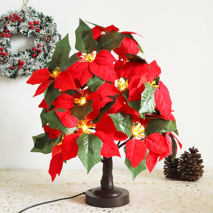 18 LED Poinsettia Tree Lamp Artificial Red Flower Led Tree Light with 8 Lighting Modes USB/Battery Operated for Home Christmas Festival Decoration (Warm White)