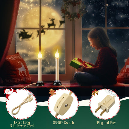Enhon 2 Pack Rustic Country Candle Lights with Replacement Silicone Bulb, C7 0.6W Electric LED Christmas Window Candles Plug in, UL Certification Warm White Candlestick Lamp, 5 FT Cord, On/Off Switch