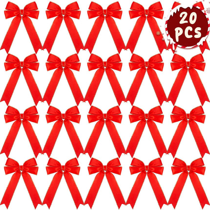 JOHOUSE 20PCS Christmas Bow Decorations, Holiday Red Satin Christmas Wreath Bow, Great for Christmas Garland Outdoor Christmas Decorations Crafts Box Xmas Tree