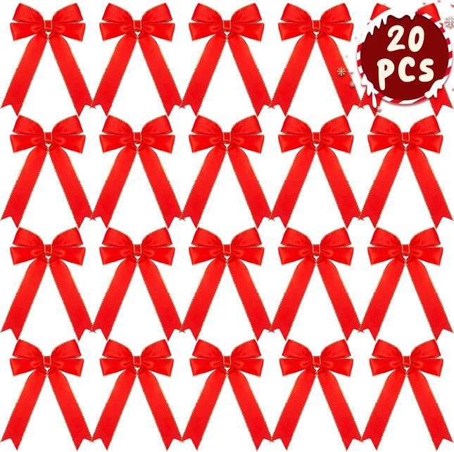 JOHOUSE 20PCS Christmas Bow Decorations, Holiday Red Satin Christmas Wreath Bow, Great for Christmas Garland Outdoor Christmas Decorations Crafts Box Xmas Tree