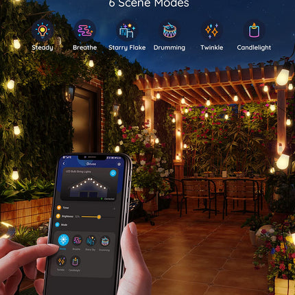 Govee Outdoor String Lights, 48ft Smart Outdoor String Lights with 15 Dimmable Warm White LED Bulbs, IP65 Waterproof Shatterproof Patio Lights for Party, Wedding, Christmas Decorations, 70lm per Bulb