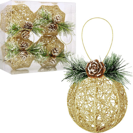 Christmas Ball Ornaments, 4pc Set Gold Pinecone Rattan Thread String Christmas Tree Ornament Xmas Trees Wedding Party Decorations
