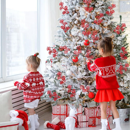 Zeyune 80 Pcs Christmas Candy Shape Curly Sticks Glitter Stem Ornaments Decorative Christmas Tree Picks Artificial Christmas Glittery Twigs for Wedding Holiday Party Home Decorations (Red White)