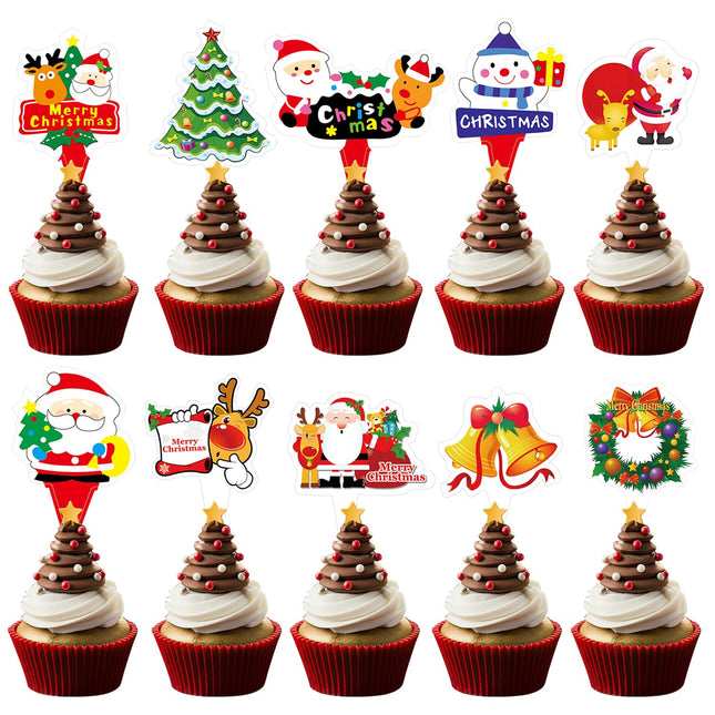 50pcs Christmas Cake Toppers Santa Claus Cake Picks Snowman Elk Tree Design Winter Cake Toppers Toothpicks Baby Shower Birthday Xmas Party Cake Decoration Supplies