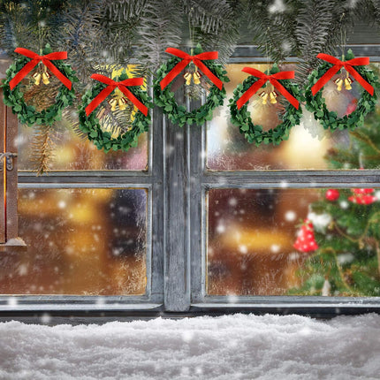 Syhood 12 Pieces Christmas Wreaths with Gold Bells Christmas Pine Wreaths for Front Door Christmas Holiday Indoor Home Decor (Classic Style,3.15 Inches)