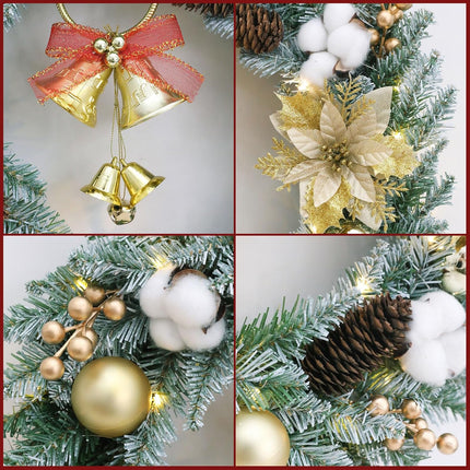 Veryhome Christmas Wreath Lights Winter Wreath, Christmas Wreaths for Front Door, Xmas Wreath with Pinecones and Gold Accents with LED Lights - Perfect for Fireplace Indoor Outdoor Holiday Decor
