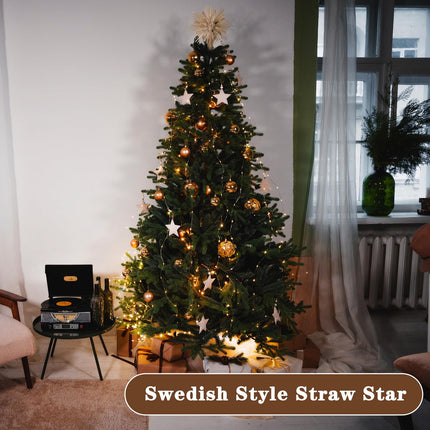 Christmas Straw Star Snowflake Tree Topper Straw Ornaments 10 x 12 Inch Swedish Style Nordic Tree Topper for Christmas Tree Office Home Indoor Desktop Adults Decoration(Classic)