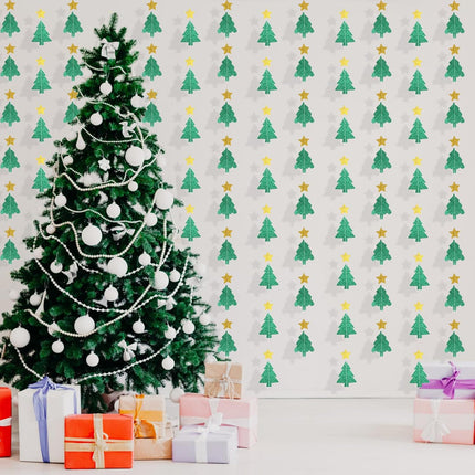 40 Feet Green Christmas Tree Garland Glitter Star Garland Paper Banner Hanging Party Supplies, Christmas Ceiling Hanging Decorations for Baby Shower Birthday Party Decorations Christmas Year