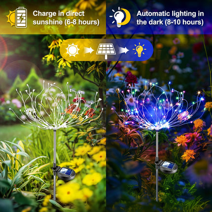 4Pack Firework Solar Lights Outdoor, Solar Garden Decorative Lights, Solar Walkway Lights Waterproof, 35 Copper Wires String Lights for Christmas, Pathway, Patio, Flowerbed