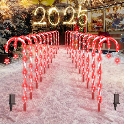 160 LEDs Christmas Candy Cane Pathway Lights Waterproof, 20 Pack Candy Cane Lights Christmas Decor, 8 Modes Christmas Pathway Lights Outdoor Light Up Candy Canes for Walkway Patio Xmas Decorations