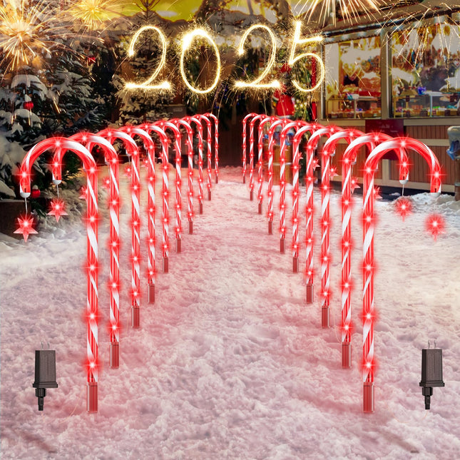 160 LEDs Christmas Candy Cane Pathway Lights Waterproof, 20 Pack Candy Cane Lights Christmas Decor, 8 Modes Christmas Pathway Lights Outdoor Light Up Candy Canes for Walkway Patio Xmas Decorations
