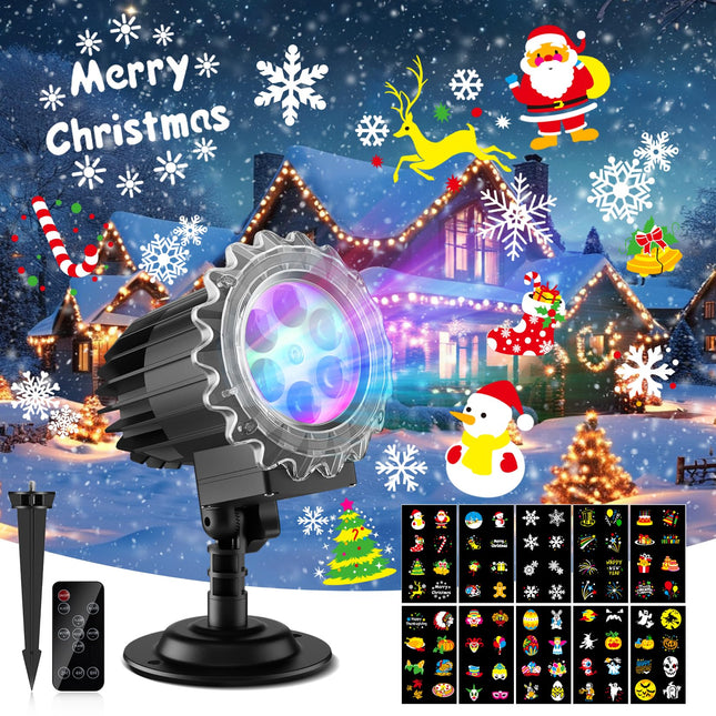 Matekxy Christmas Snowflake Decorations Projector Lights Outdoor, Latest Holiday Decor Light with 10 Holiday Slides 80 Patterns for Halloween Thanksgiving Year Easter Birthday