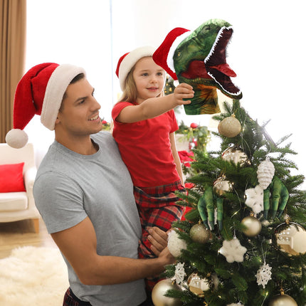 Percozzi Christmas Dinosaur Tree Topper T-rex Christmas Tree Ornament Christmas Party Home Decorations Tree Topper Supplies for Winter Holiday Cute Dinosaur Xmas