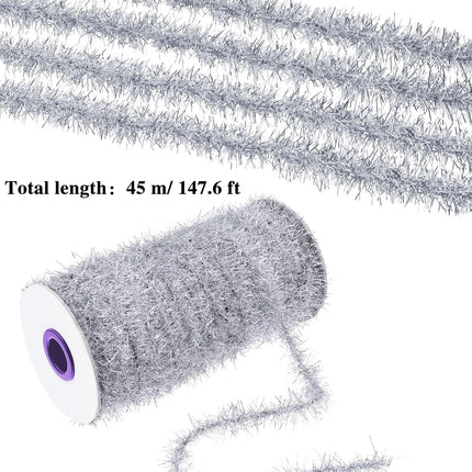 Christmas Tinsel Garland 147.6 ft Thin Glitter Tinsel Metallic Holiday Tinsel Garland Twist Tinsel Garland Decoration for Christmas Tree Birthday Party Wedding Decorations Supplies (Silver)