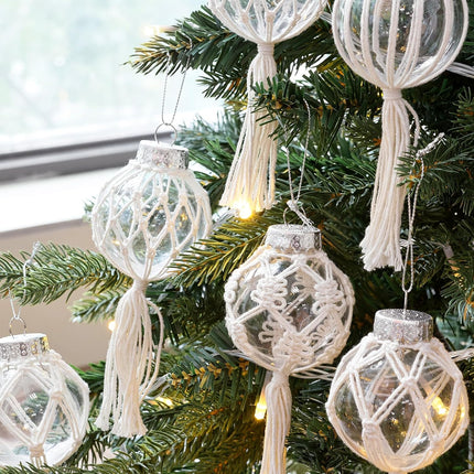Christmas Decorations Indoor Boho Decor: 8pcs Handmade Weave Rustic Christmas Tree Ornaments, Bohemian Farmhouse Xmas Hanging Tree Balls for Tree Fireplace Garland, Cute Kids Home School Office Decor