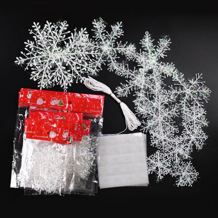 63 Pieces 4 Sizes White Christmas Snowflake Decorations Snowflake Ornaments Garland, 8 Meters White Strings and 60 Pieces Round Double Side Tape for Home Christmas Holiday Party Decorations