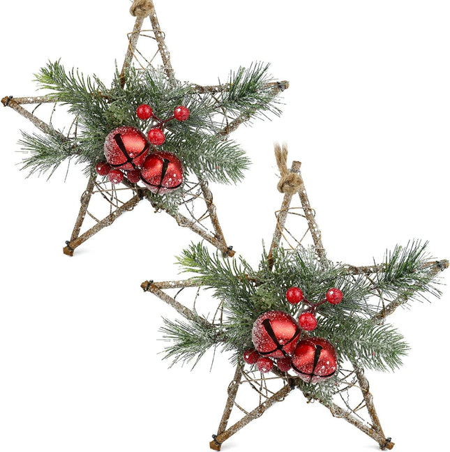 Christmas Mistletoe Decoration, Christmas Pentagram Frost Wreath Outdoor Christmas Decoration Hanging 12 inch Pentagram, Furniture Decoration of Two Sets