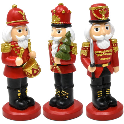 Christmas Nutcrackers Figurines Table Top Decor Set of 3 Resin Nutcracker Soldier Figurine Xmas Tabletop Decoration for Indoor Home Shelf Fireplace Mantle Kitchen Living Room Holiday Party Supplies