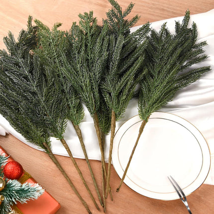 10PCS Christmas Norfolk Pine Stems, Real Touch 15 Inch Artificial Norfolk Pine Branches, Fake Greenery Pine Picks for Vase DIY Holiday Winter Table Indoor Decor(Green)