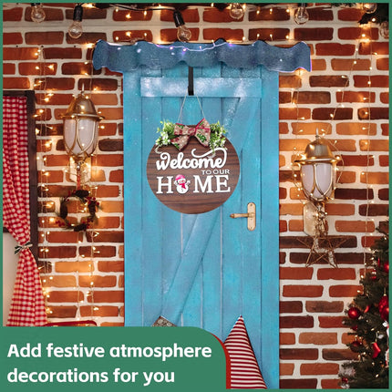 Front Door Decoration Rustic Round Wood Christmas Wreath with 12’‘ Door Hanger,14pcs Interchangeable Seasonal Welcome Sign, Outdoor Wall Hanging, Spring, Summer, Fall and All Seasons Holidays