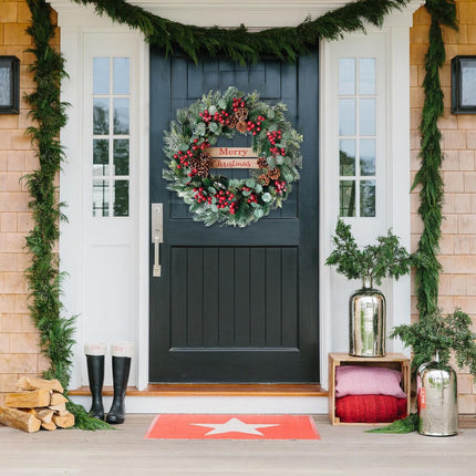Christmas Decor - 24nch Artificial Christmas Wreath with Eucalyptus Leaves, Pine Cones and Berry Clusters，Winter Front Door Wreath for Indoor Outdoor Farmhouse Festival Home Decor