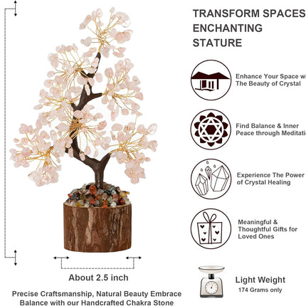 MAIBAOTA Rose Quartz Crystals Tree of Life Pink Office Home Decor for Positive Energy Pink Tree Feng Shui Decor Money Bonsai Trees for Meditation