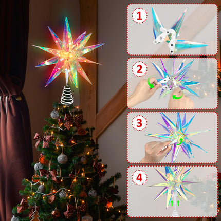 Christmas Tree Topper Star, 3D Moravian Star Tree Topper, Iridescent Christmas Star Tree Topper Powered by USB, App Control LED Smart Christmas Light with Remote for Xmas Tree