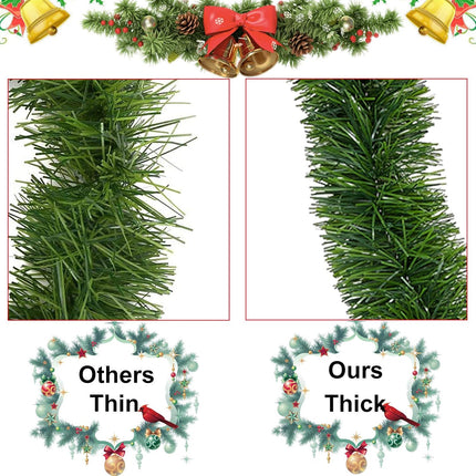2 Pack 50 Foot Soft Christmas Garland, Non-lit Christmas Garland Ideal for Indoor and Outdoor Decor, Green Tinsel Garland for Holiday Wedding Party Decoration