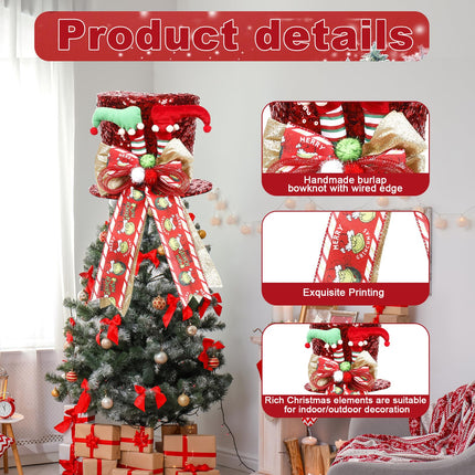 Large Christmas Tree Topper Hat - Red Hat with Elf Legs, Candy Christmas Tree Topper - Perfect for Holiday Decorations, Santa & Grinch Christmas Tree Topper (Red 5)