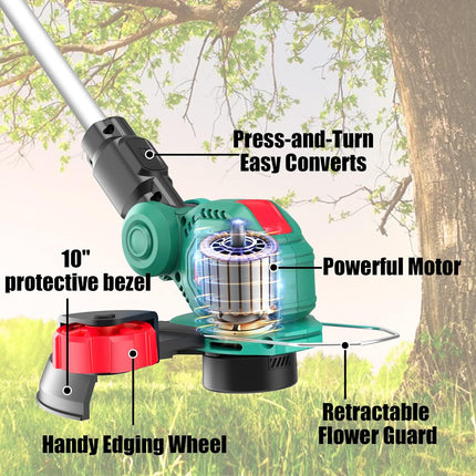 20V Grass Trimmer / Battery Weed Eater, HYPERECHO Auto-Feed Lines Cordless Grass Trimmer with 10 inch Cutting Diameter, Handle and Height Adjustable Weed Eater, 2.0Ah Battery and Fast Charger