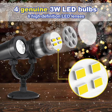 Snowflake Projection Light, Christmas Outdoor Double Headed Snowflake Projection Light, LED Snowfall Spotlight IP65 Waterproof Rating, Suitable for Christmas Garden Decoration (HT-TY-13)