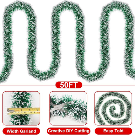 50FT Christmas Decorations Tinsel Garland Green Tinsel Garland Christmas Tinsel Garlands Tinsel Twist Garland for Indoor for Xmas Tree Holiday Disco Party Christmas Decor