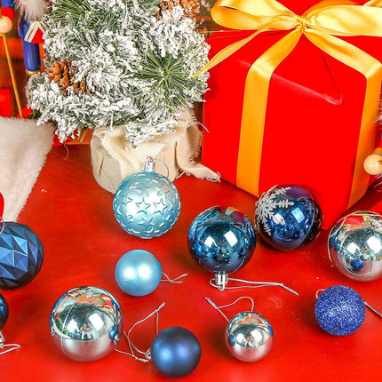 DomeStar 100PCS Shatterproof Blue Christmas Ornament Set - Glitter Balls for Tree Decor and Wreaths