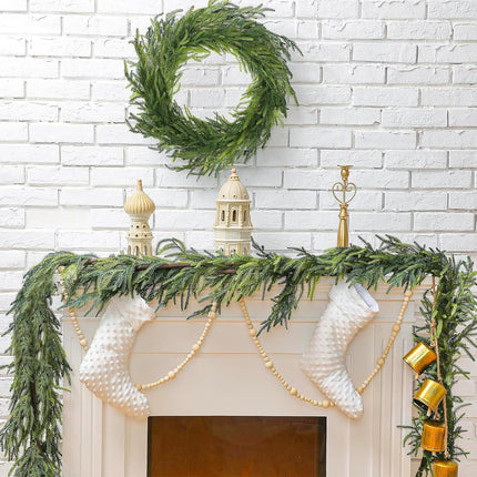 Norfolk Pine Garland Christmas Garland, 6FT Cedar Garland Real Touch Artificial Greenery Garland Christmas Decorations for Mantle, Table, Wall, Indoor, Outdoor, Holiday (2 PCS)