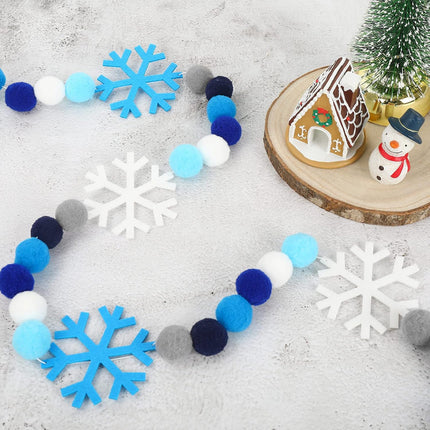 Whaline 8.2Ft Christmas Felt Ball Graland Winter Snowflake Cute Pom Pom Ball Snow Blue Flake Banner Xmas Tree Hanging Pom Bunting Garland for Winter Holiday Wonderland Party Mantel Wall Decor Supplies