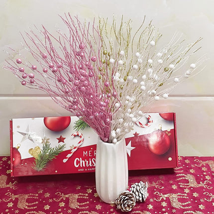 Christmas Artificial Glitter Berry Stem Decorations Decorative Bead Sticks Xmas Picks Glittery Twigs Branches for Christmas Tree Wreath Vase Decor Party Ornaments Black 24 PCS