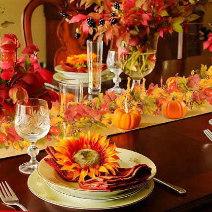 Fall Decor-6Ft Fall Garland Maple Leaf Garland Pumpkin Berry Fall Leaf Garland Decoration for Thanksgiving Halloween and Christmas, Indoor & Outdoor Mantle, Table, Fireplace