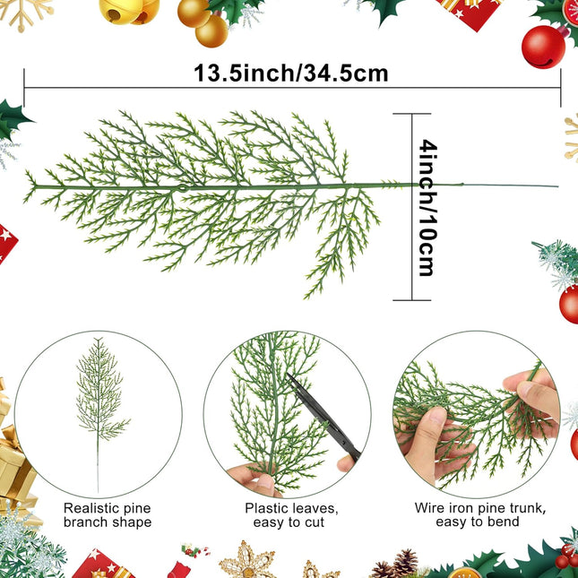 peony man 60 Pcs Artificial Pine Branches Christmas Greenery Stems 13.5 Inch Faux Cedar Pine Sprigs Christmas Tree Picks for Vase Garland Wreath Craft Home Garden Decoration