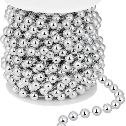 26 Feet Christmas Tree Beaded Garland Plastic Pearl Strands Chain Artificial Pearls Beads Trim Garland for Xmas Tree Holiday Wedding DIY Decoration Supplies (Silver)
