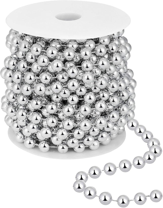 26 Feet Christmas Tree Beaded Garland Plastic Pearl Strands Chain Artificial Pearls Beads Trim Garland for Xmas Tree Holiday Wedding DIY Decoration Supplies (Silver)
