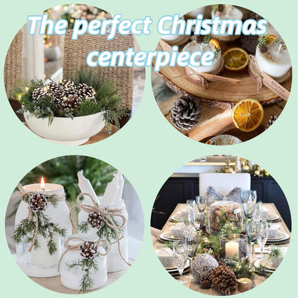 165PCS Christmas Pine Cones Berry Pine Branch Set White Christmas Decorations with Christmas Bows Snowflake for DIY Christmas Tree, Christmas Table Decorations, Wreath Decorations Supplies Christmas