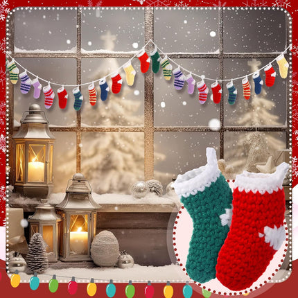 HunnmingRe Christmas Garland 6.56Ft Cute Stocking Christmas Decor Crochet Christmas Stocking Garland Decorations Indoor Knitted Hanging Stocking Ornaments for Xmas Tree Mantel Supplies