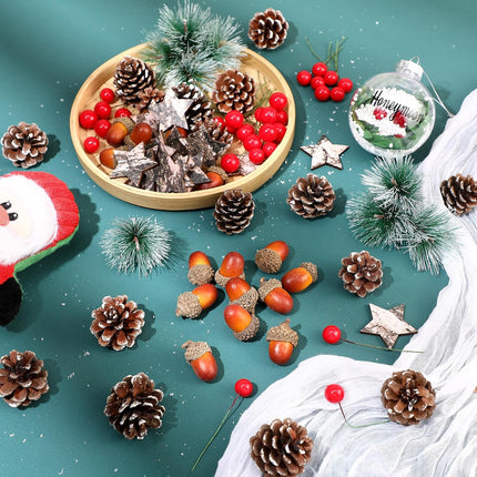 Riceshoot 432 Pcs Christmas Artificial Pine Cone Red Berry Set Christmas Wreath Making Decoration Pine Branches Acorns Wooden Stars for Xmas Tree Ornament Supplies Winter Home Party DIY Crafts Holiday